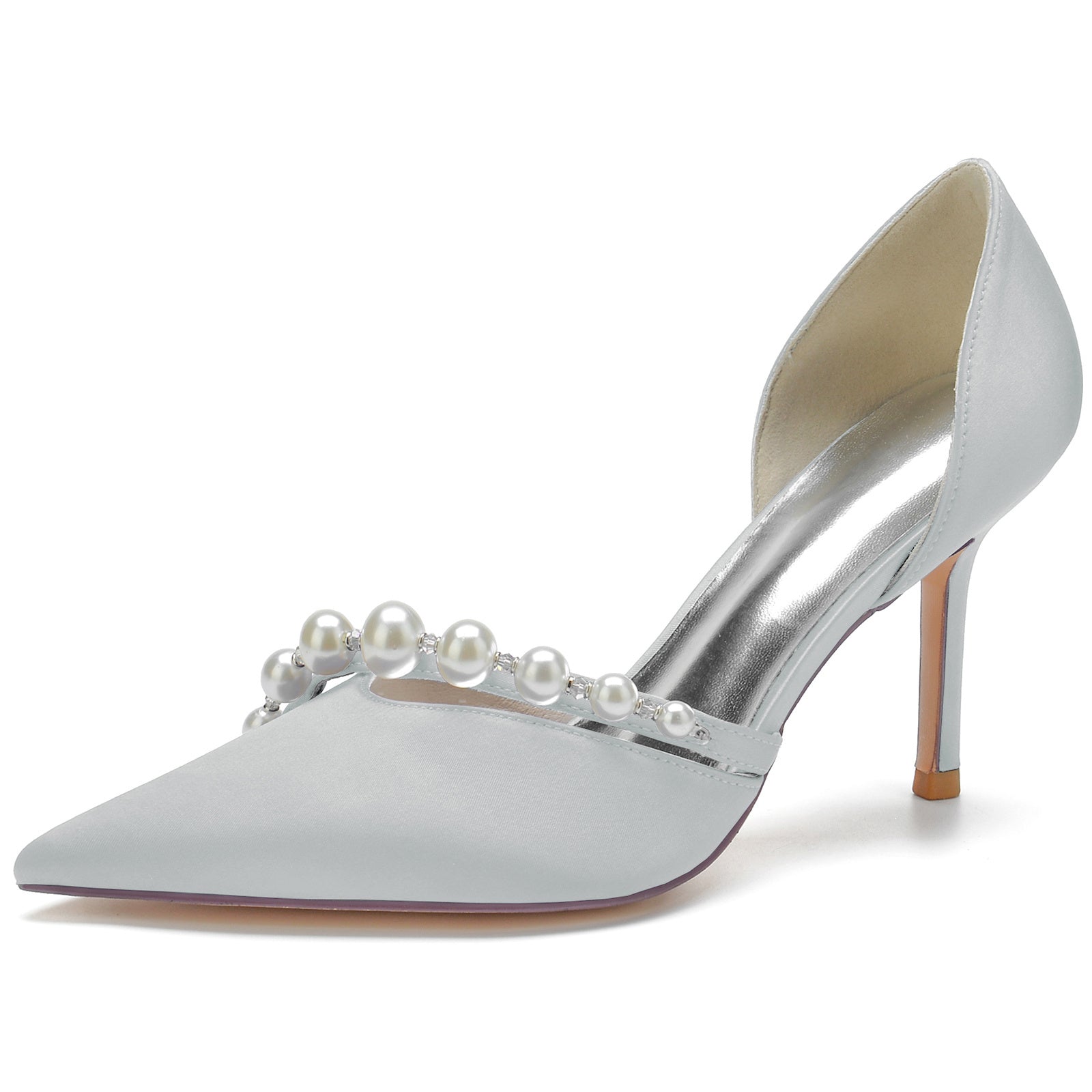 Bridal Pearl Stiletto Shoes with Pointed Toe for Women