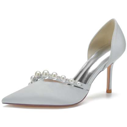 Bridal Pearl Stiletto Shoes with Pointed Toe for Women