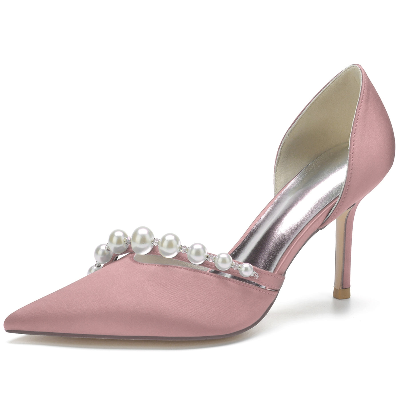 Bridal Pearl Stiletto Shoes with Pointed Toe for Women
