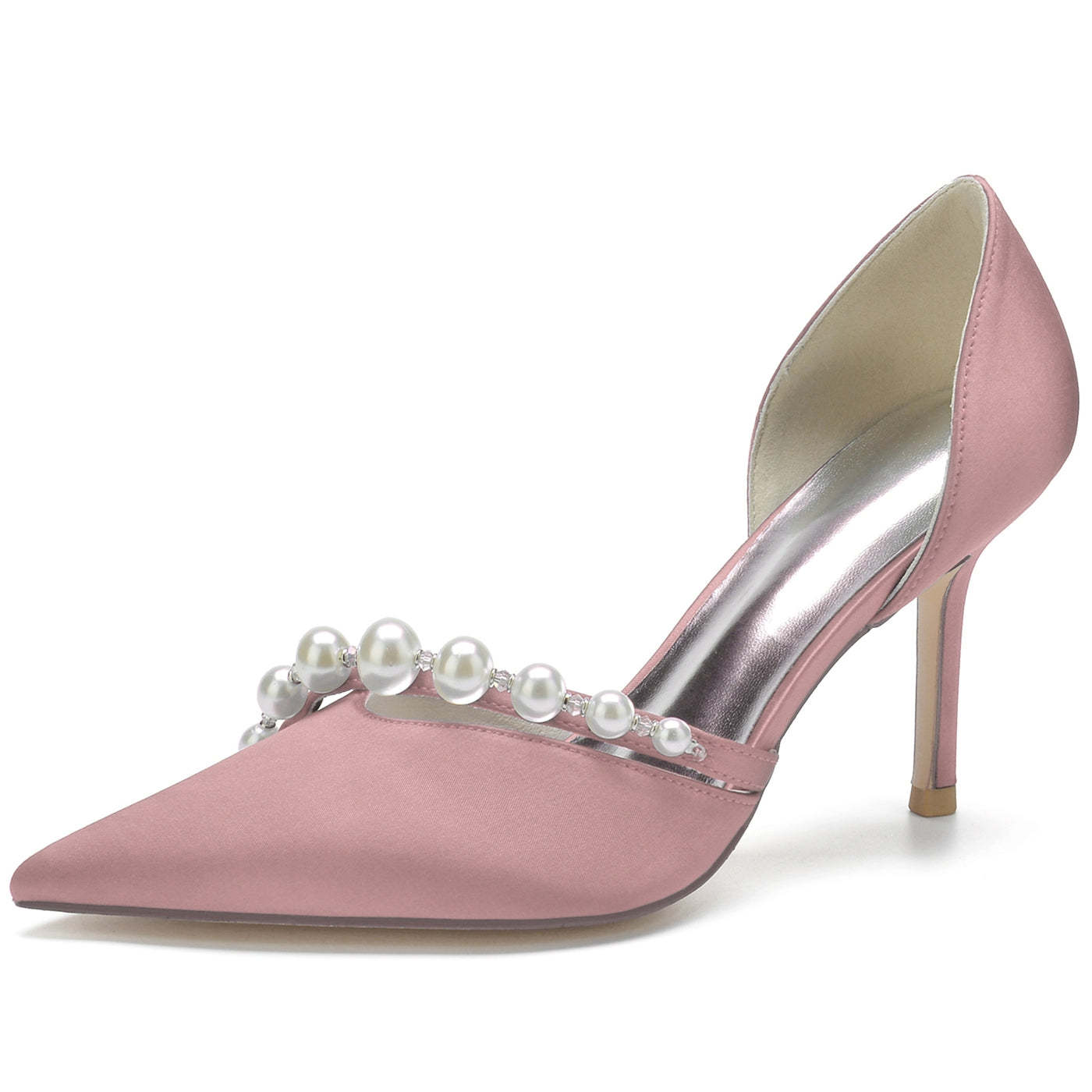 Bridal Pearl Stiletto Shoes with Pointed Toe for Women