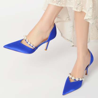 Bridal Stiletto Shoes for Women with Rhinestone and Pearl Details Pointed Toe