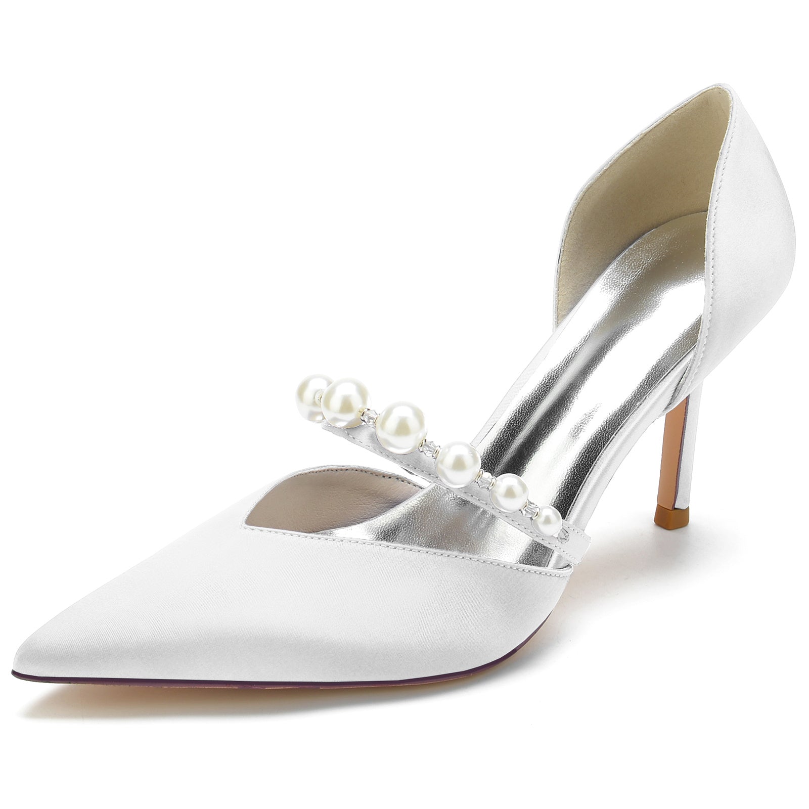 Bridal Stiletto Shoes for Women with Rhinestone and Pearl Details Pointed Toe