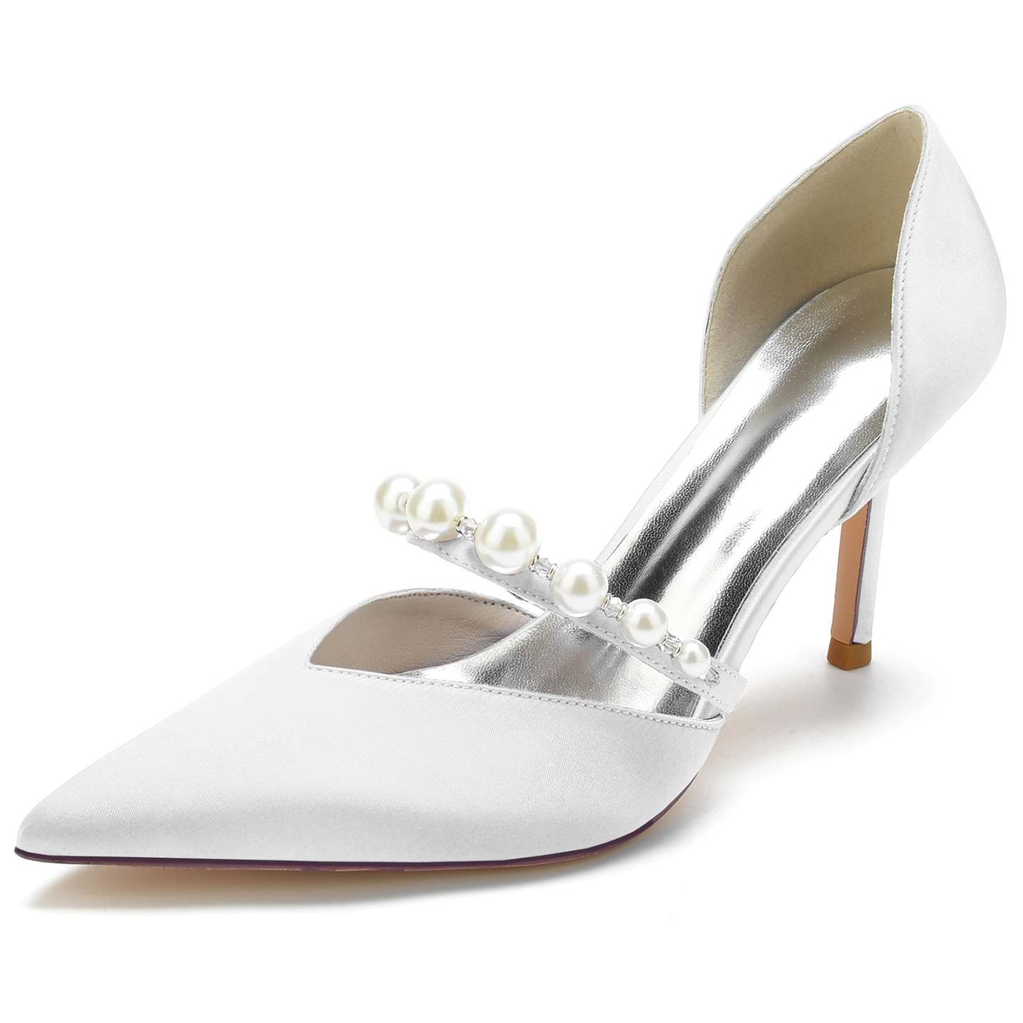 Bridal Stiletto Shoes for Women with Rhinestone and Pearl Details Pointed Toe