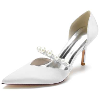 Bridal Stiletto Shoes for Women with Rhinestone and Pearl Details Pointed Toe