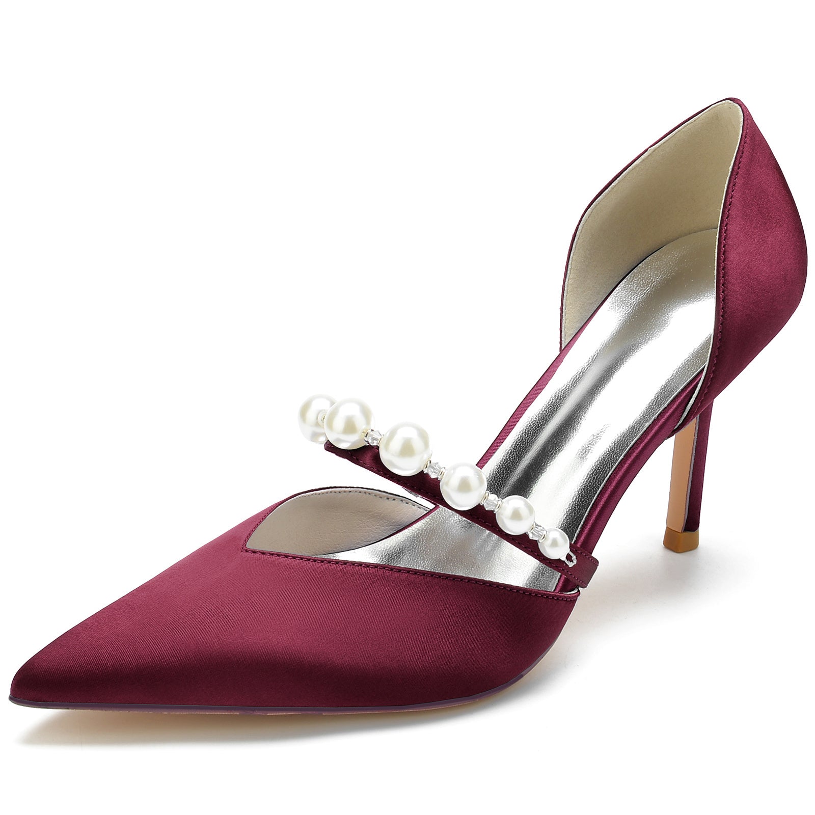 Bridal Stiletto Shoes for Women with Rhinestone and Pearl Details Pointed Toe