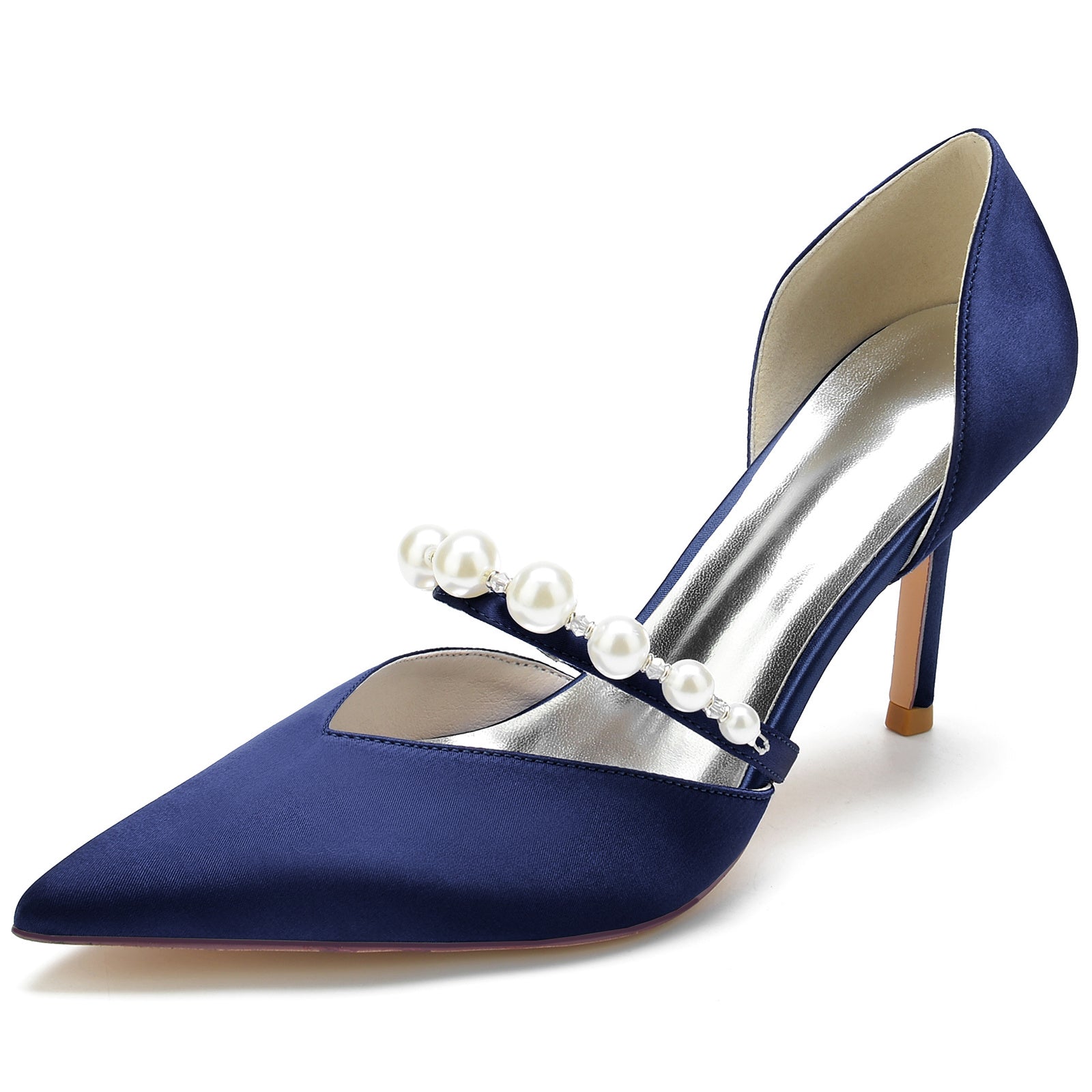 Bridal Stiletto Shoes for Women with Rhinestone and Pearl Details Pointed Toe