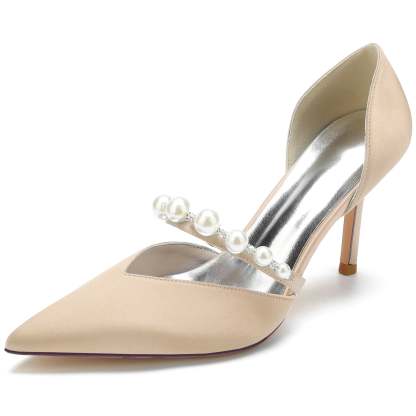 Bridal Stiletto Shoes for Women with Rhinestone and Pearl Details Pointed Toe