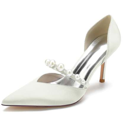 Bridal Stiletto Shoes for Women with Rhinestone and Pearl Details Pointed Toe