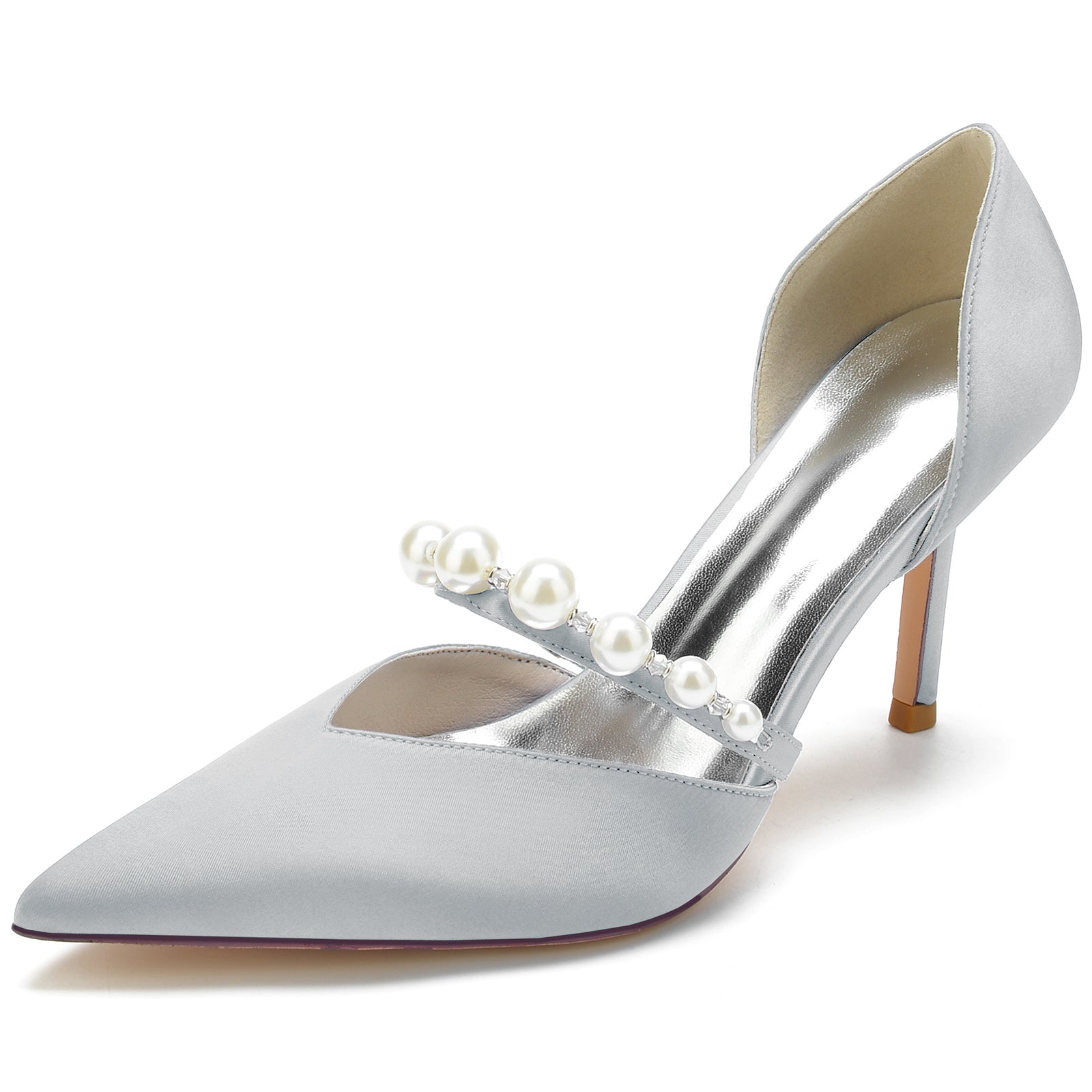 Bridal Stiletto Shoes for Women with Rhinestone and Pearl Details Pointed Toe