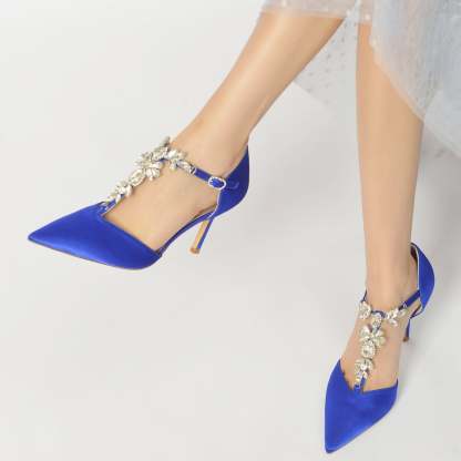 Bridal Stiletto Heels with Rhinestone Buckle and Pointed Toe for Women