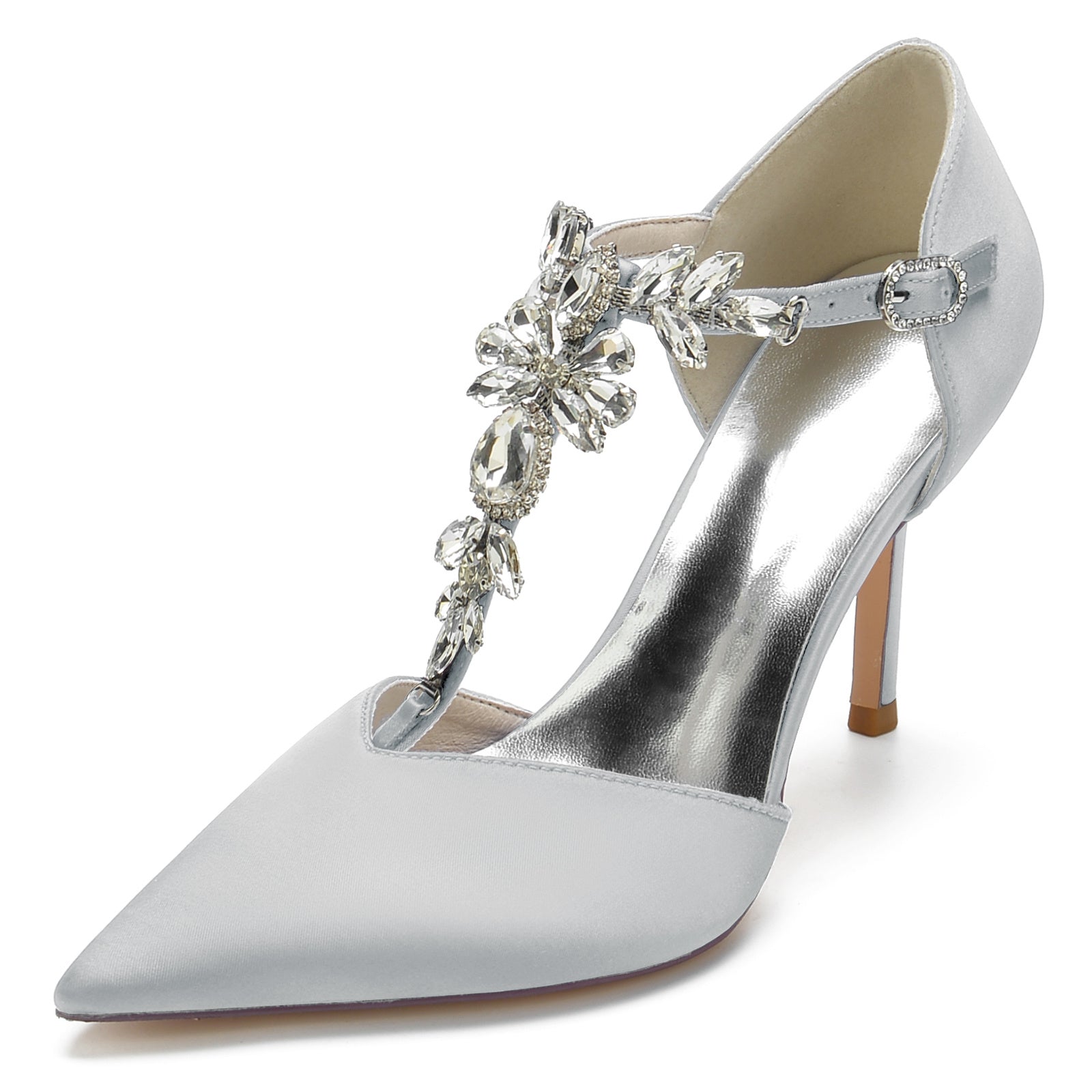 Bridal Stiletto Heels with Rhinestone Buckle and Pointed Toe for Women