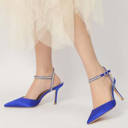 Bridal Stiletto Shoes for Women with Silk Satin and Crystal Buckle
