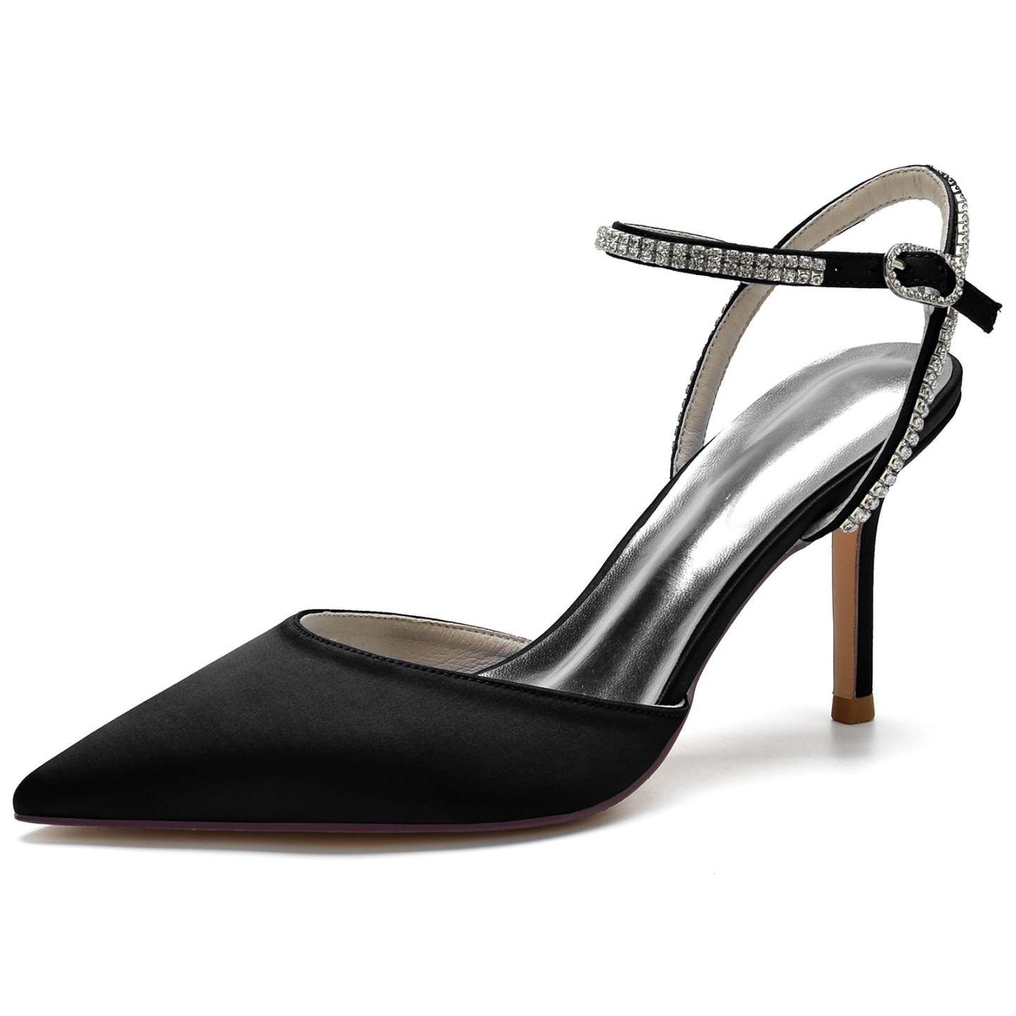 Bridal Stiletto Shoes for Women with Silk Satin and Crystal Buckle