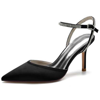 Bridal Stiletto Shoes for Women with Silk Satin and Crystal Buckle