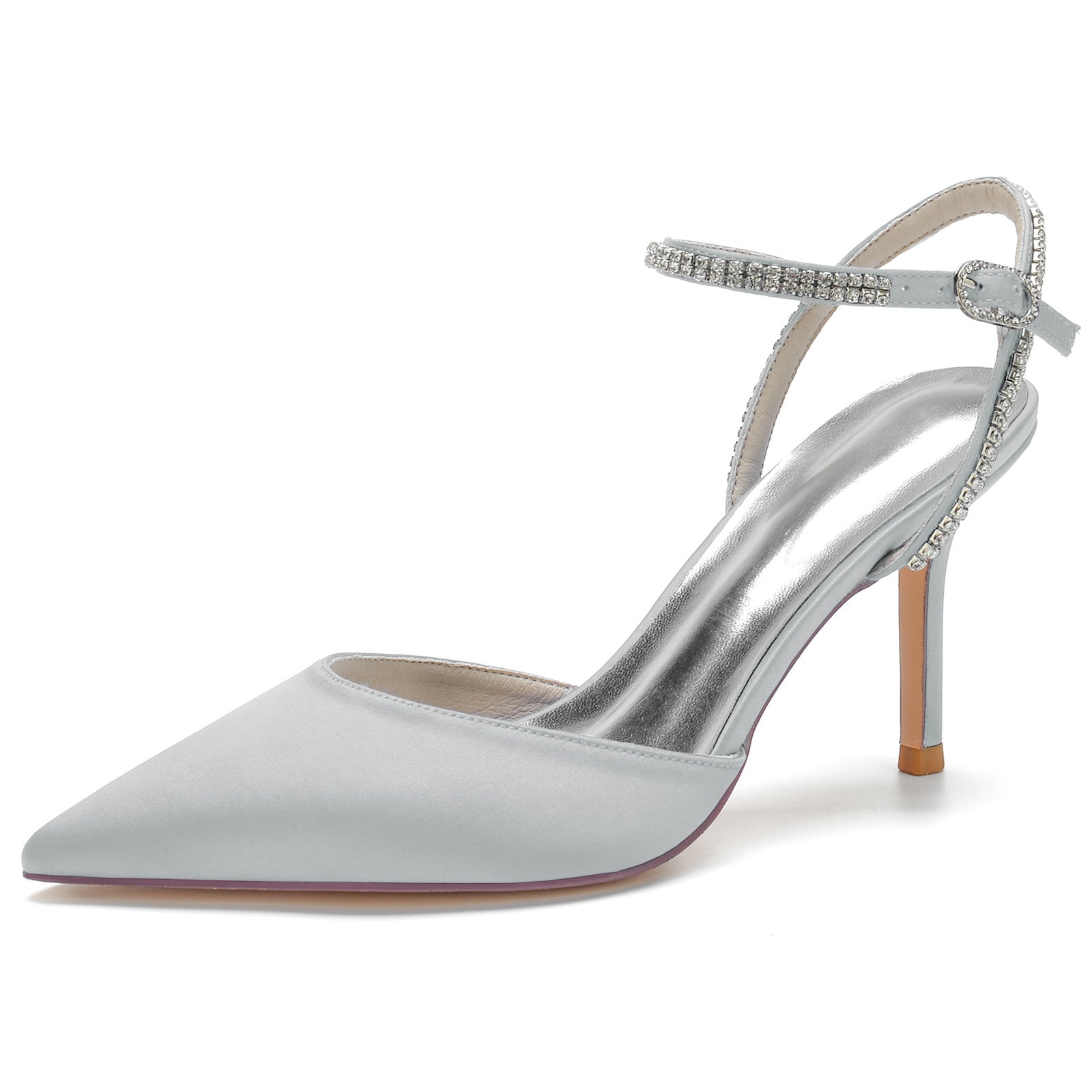Bridal Stiletto Shoes for Women with Silk Satin and Crystal Buckle