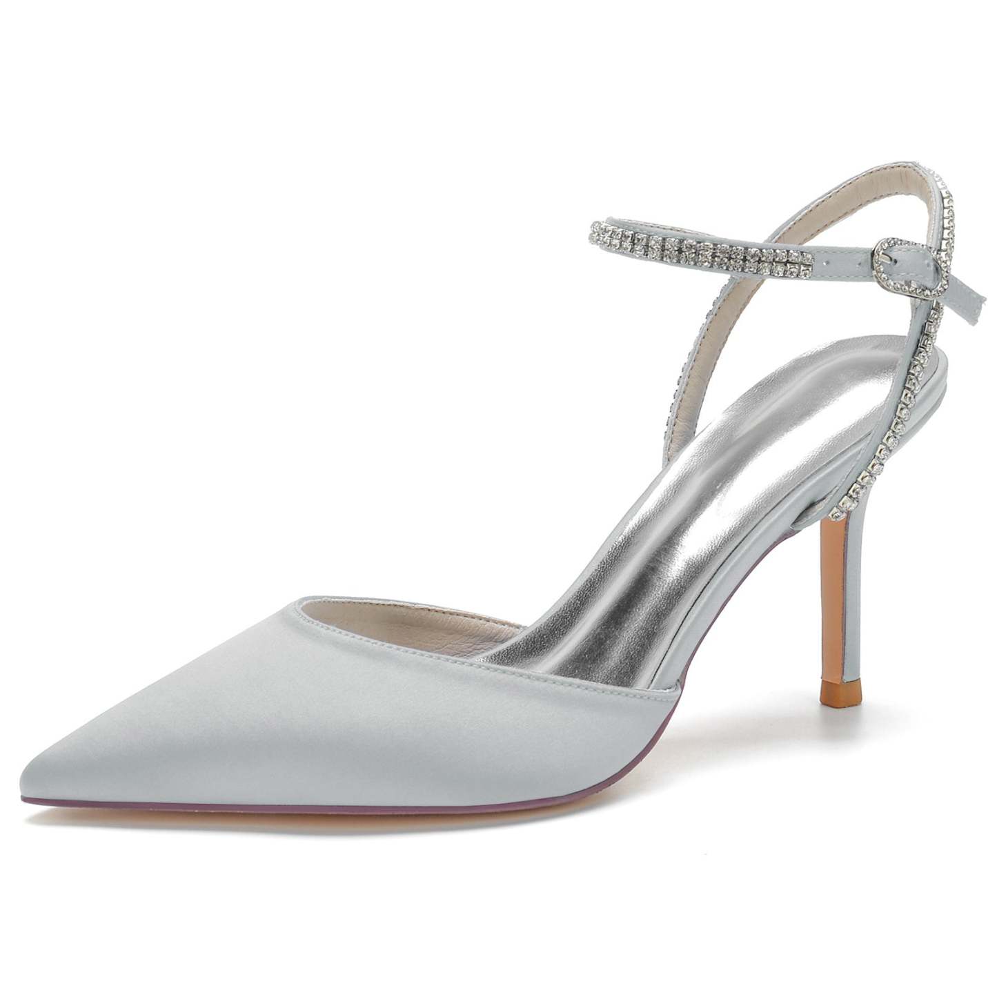 Bridal Stiletto Shoes for Women with Silk Satin and Crystal Buckle