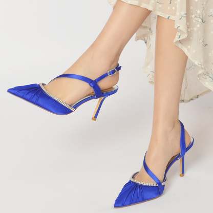 Bridal Shoes for Women: Rhinestone-Embellished Silk Satin High Heels with Pointed Toe