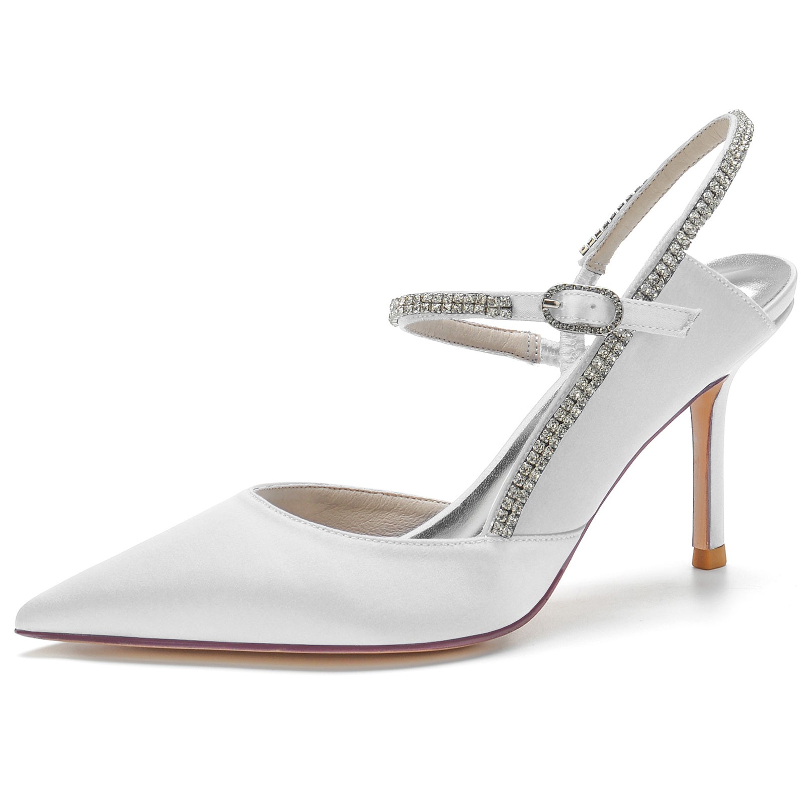 Elegant Stiletto Bridal Shoes for Women with Silk Satin Pointed Toe and Buckle