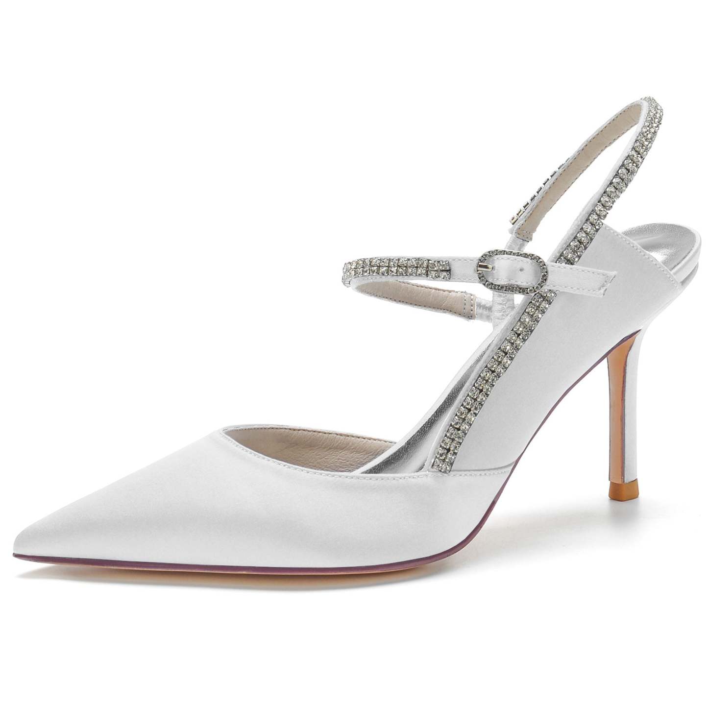 Elegant Stiletto Bridal Shoes for Women with Silk Satin Pointed Toe and Buckle