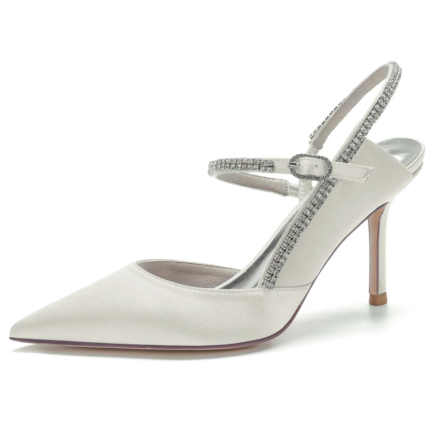Elegant Stiletto Bridal Shoes for Women with Silk Satin Pointed Toe and Buckle