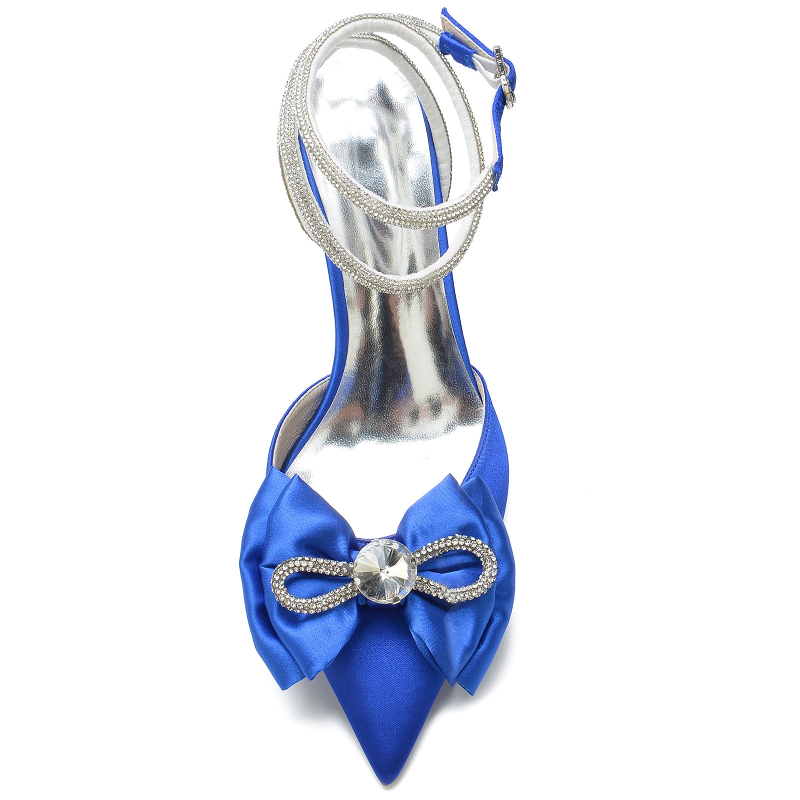 Bridal Stiletto Shoes for Women with Pointed Toe Mini Rhinestone Bow and Buckle