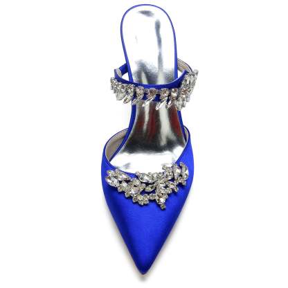 Bridal Mules for Women with Crystal Buckle and Pointed Stiletto Toe