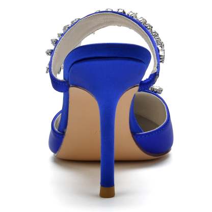 Bridal Mules for Women with Crystal Buckle and Pointed Stiletto Toe