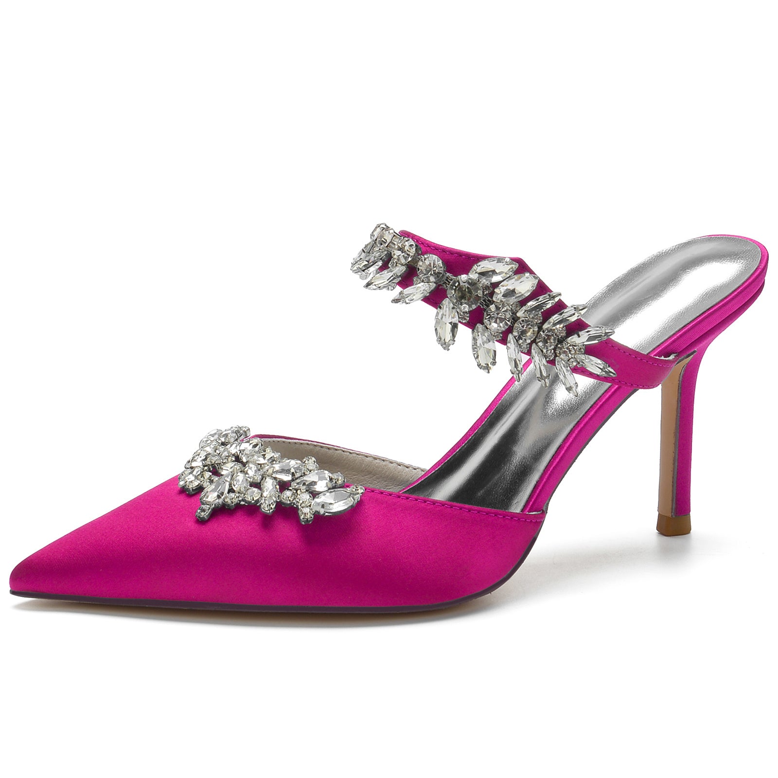 Bridal Mules for Women with Crystal Buckle and Pointed Stiletto Toe
