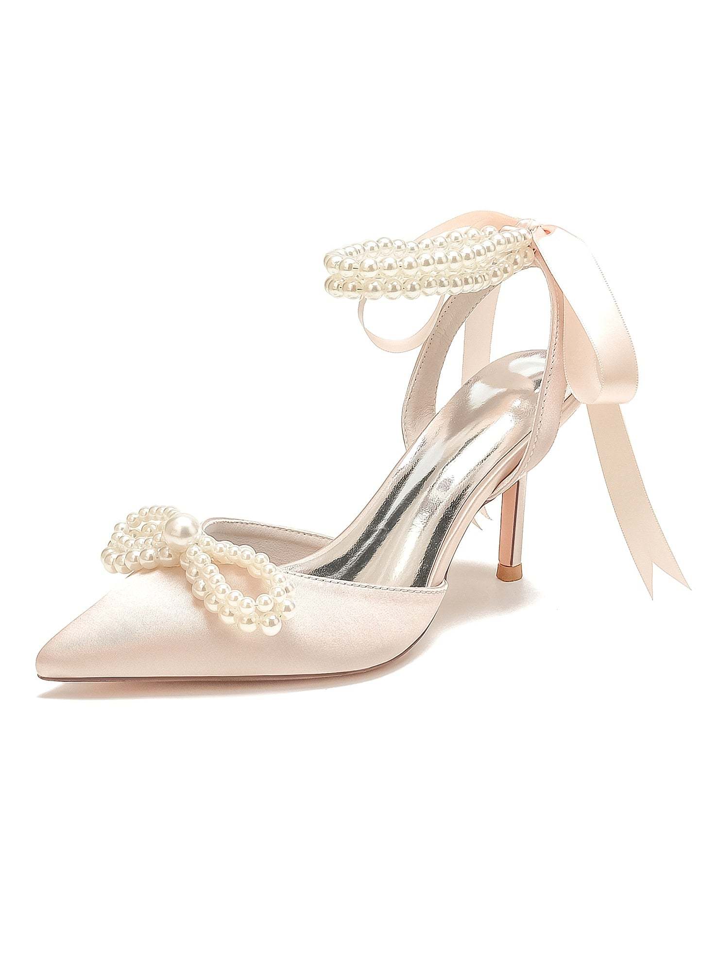 Beaded High Heel Bridal Shoes for Women with Pointed Toe