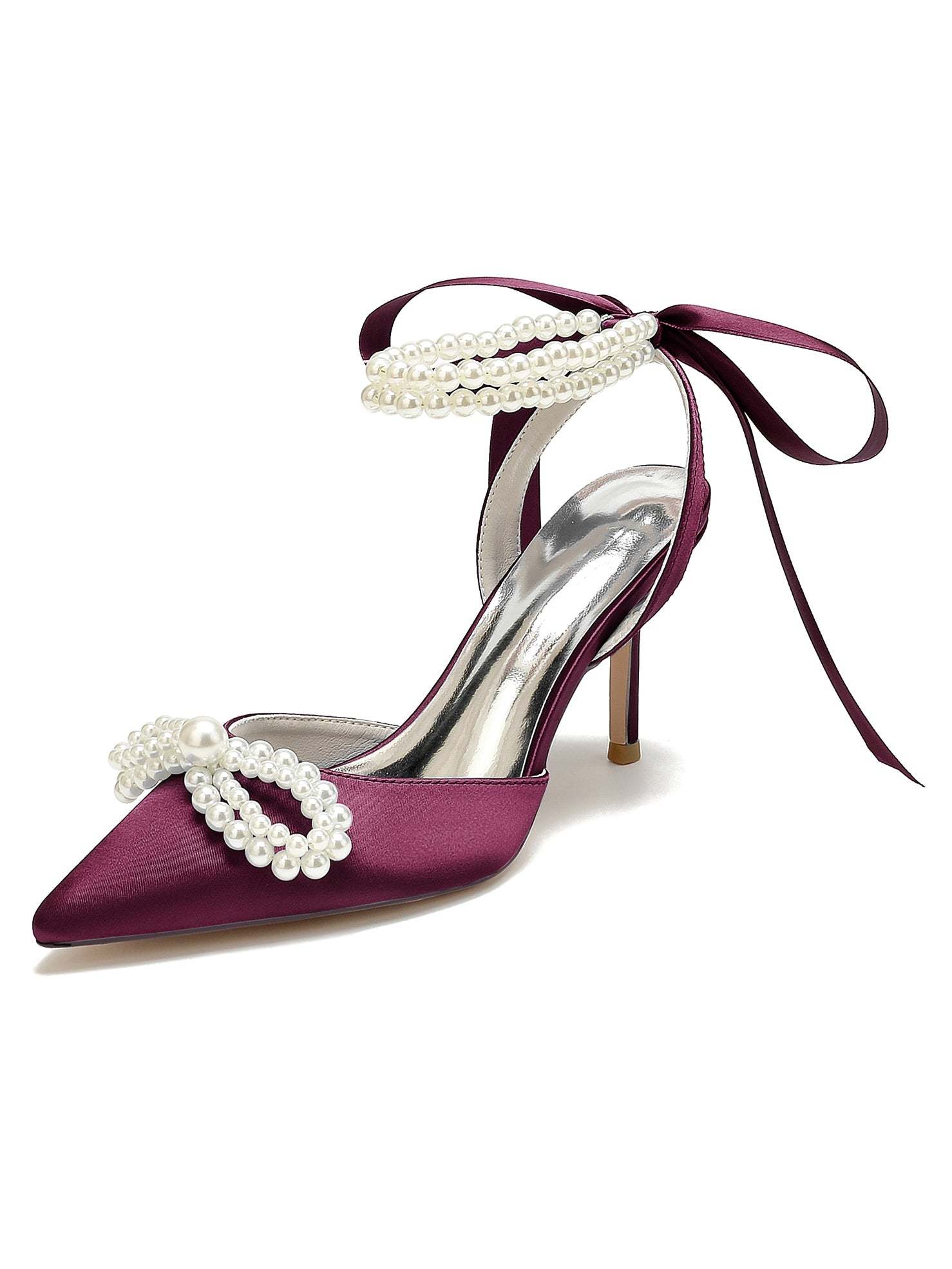Beaded High Heel Bridal Shoes for Women with Pointed Toe