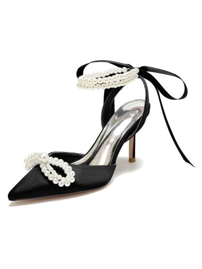 Beaded High Heel Bridal Shoes for Women with Pointed Toe