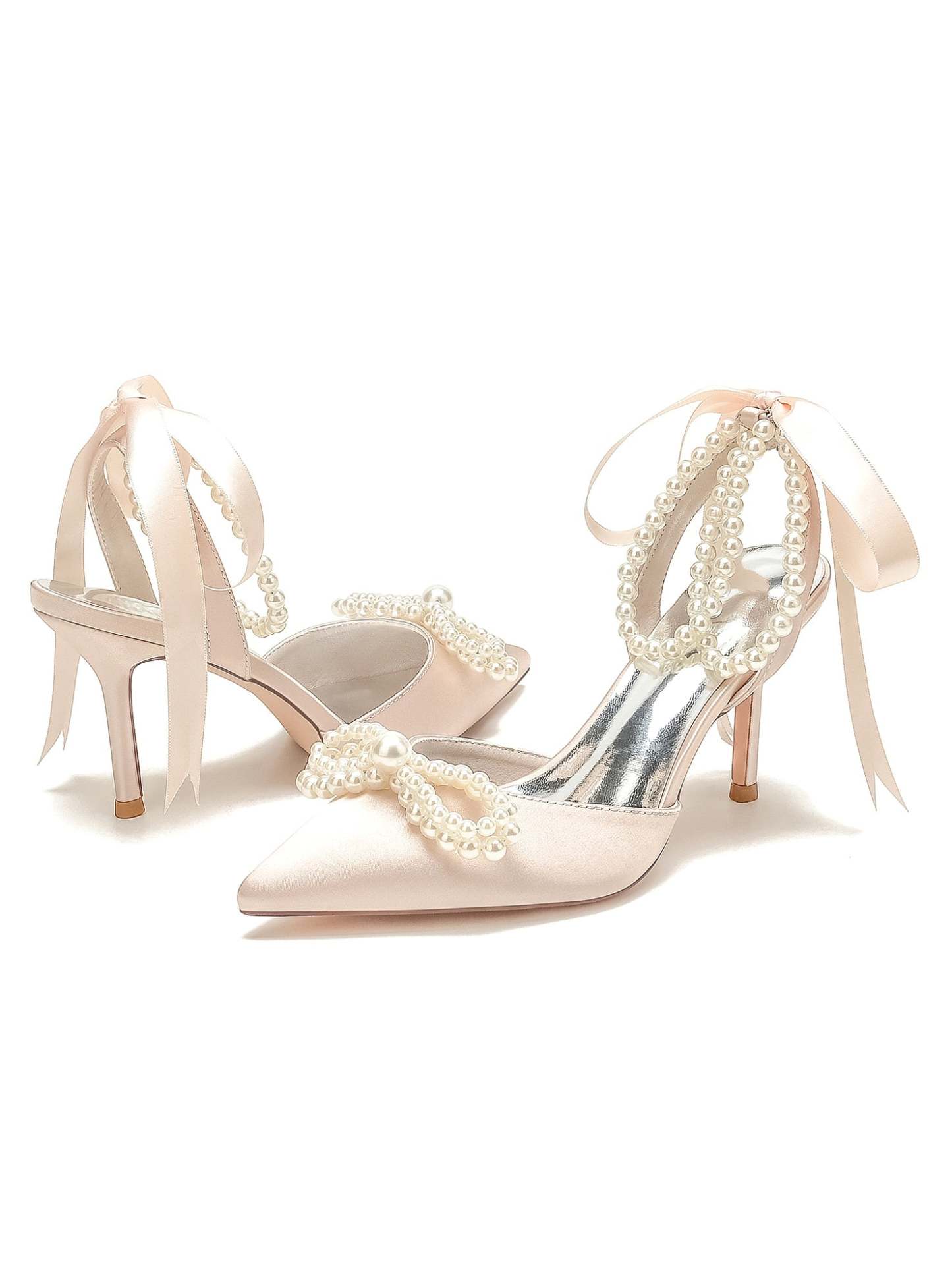 Beaded High Heel Bridal Shoes for Women with Pointed Toe