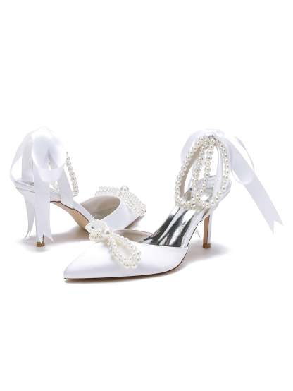 Beaded High Heel Bridal Shoes for Women with Pointed Toe