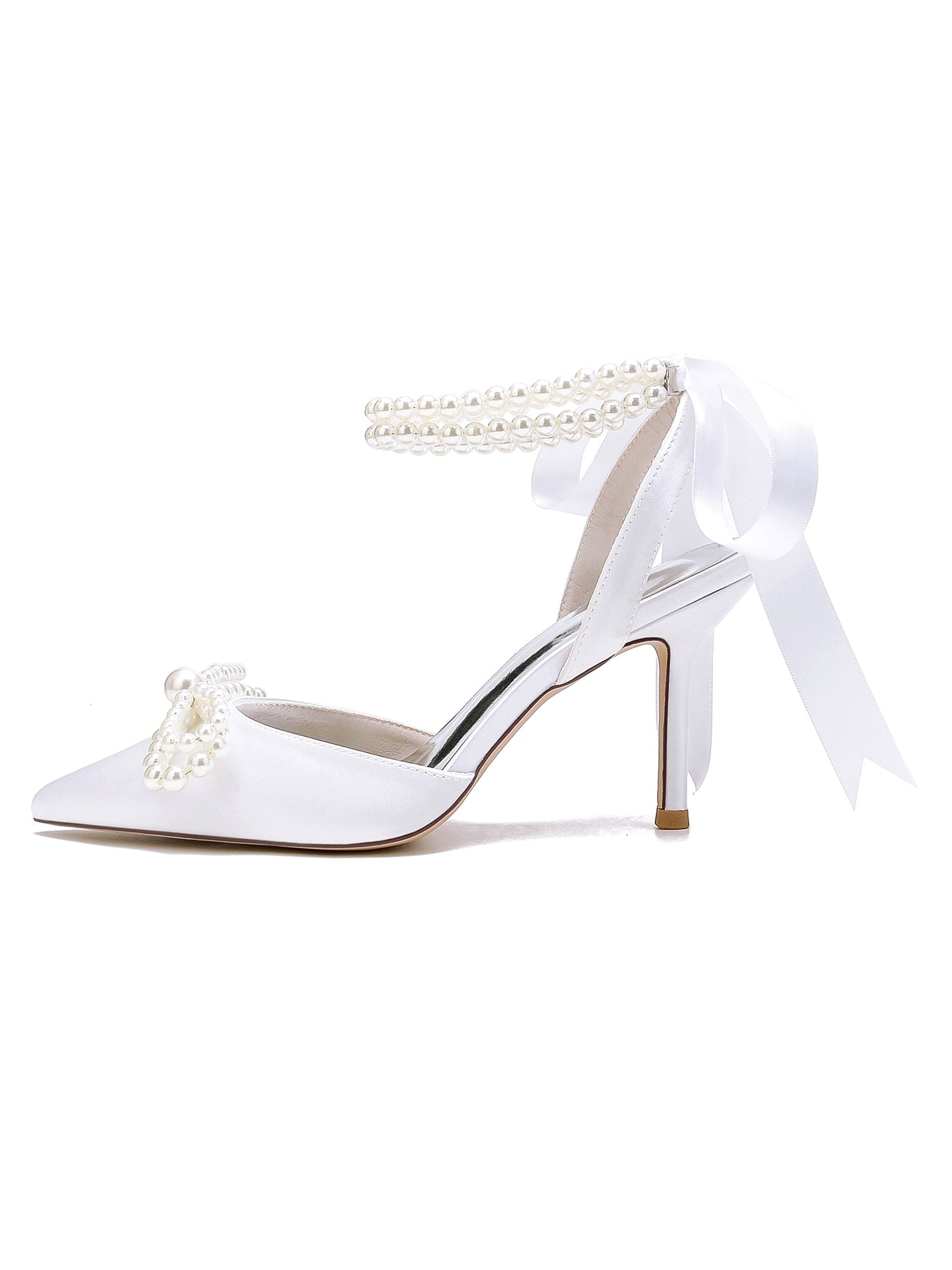 Beaded High Heel Bridal Shoes for Women with Pointed Toe