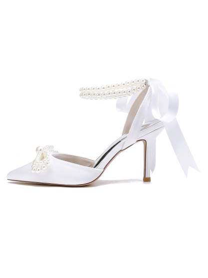 Beaded High Heel Bridal Shoes for Women with Pointed Toe