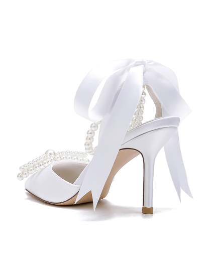 Beaded High Heel Bridal Shoes for Women with Pointed Toe
