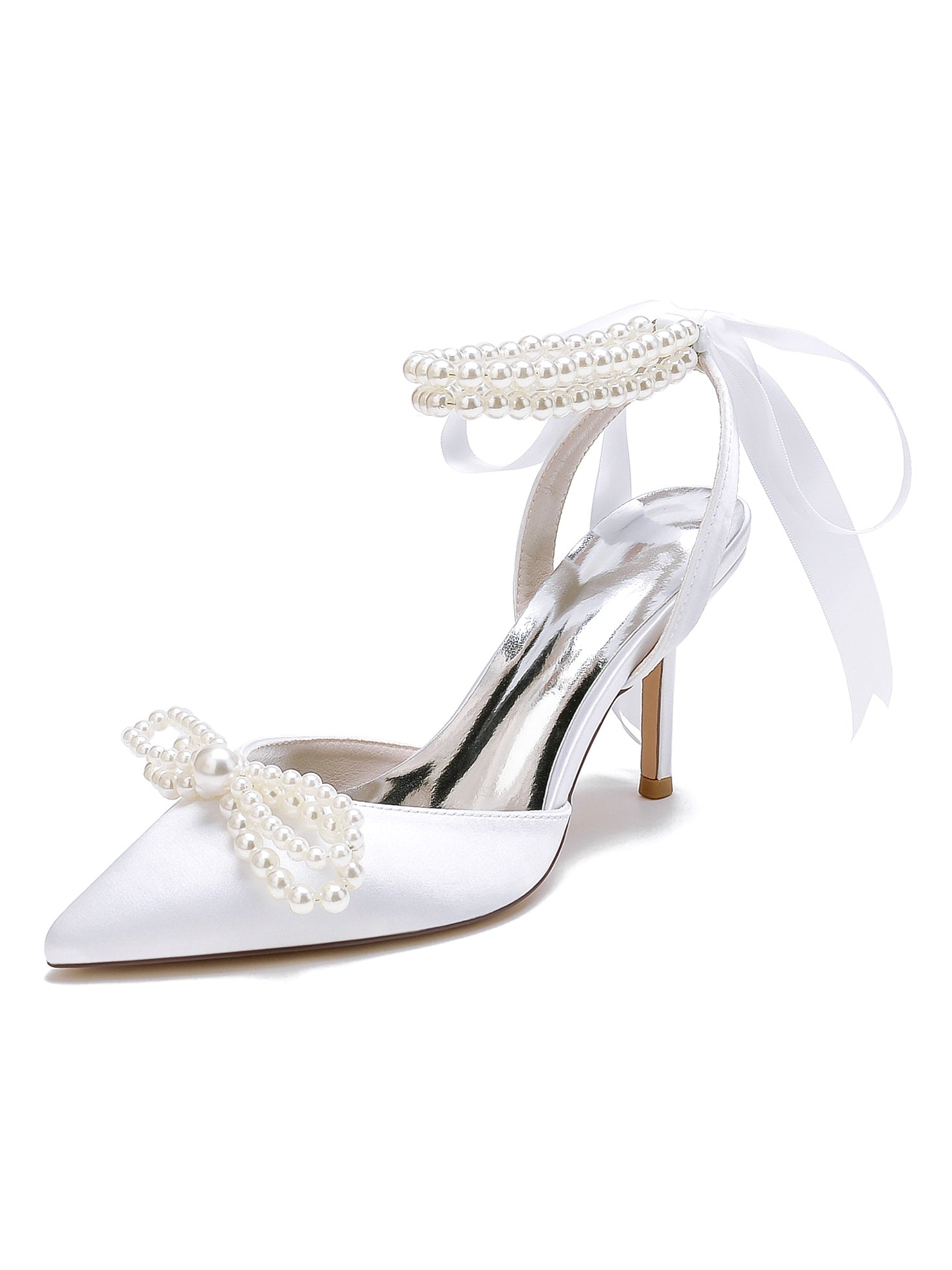 Beaded High Heel Bridal Shoes for Women with Pointed Toe
