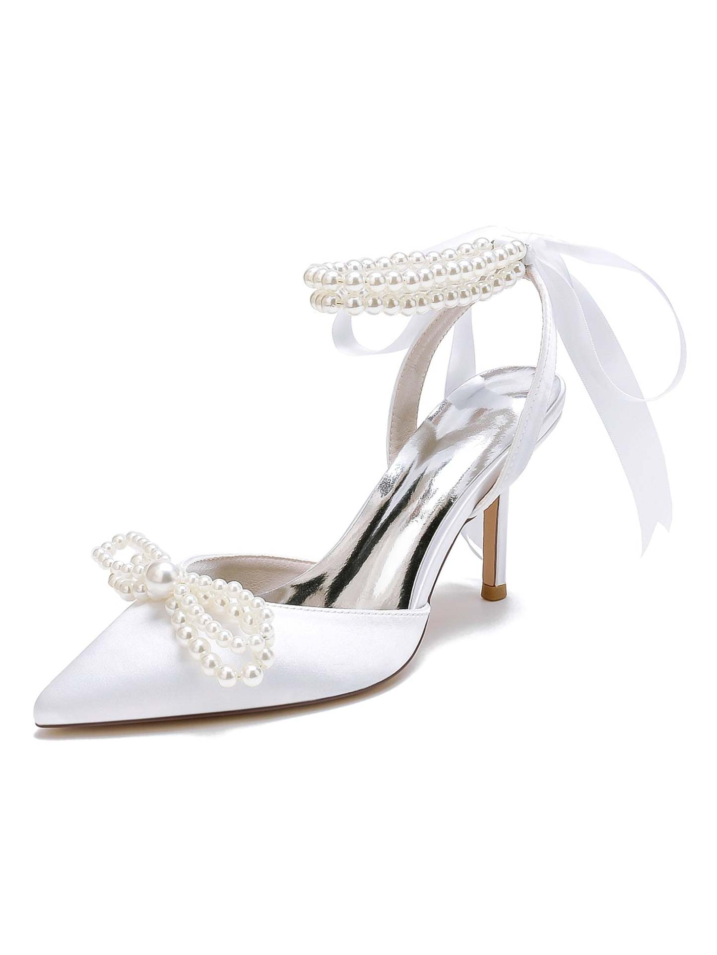 Beaded High Heel Bridal Shoes for Women with Pointed Toe
