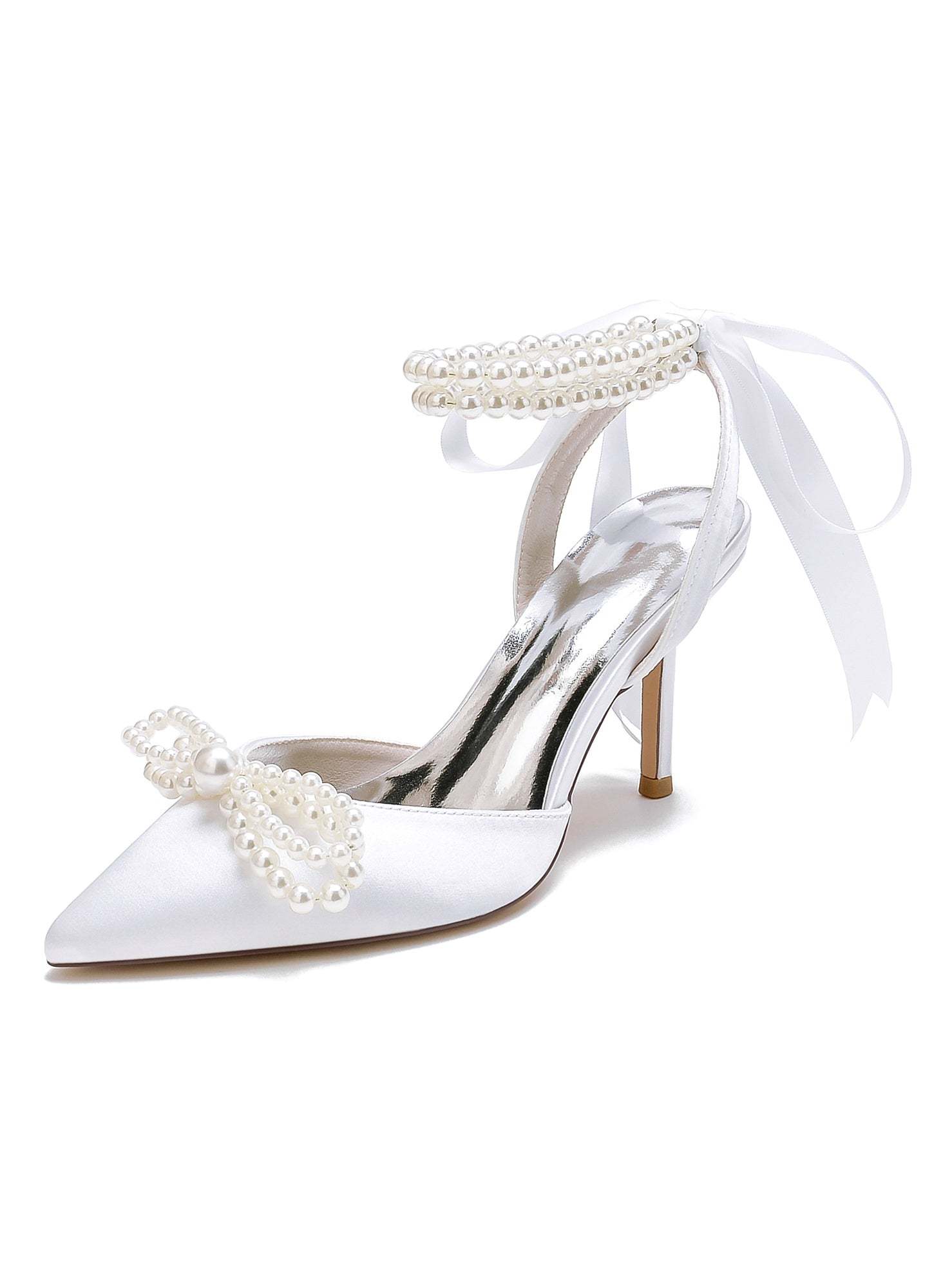 Beaded High Heel Bridal Shoes for Women with Pointed Toe