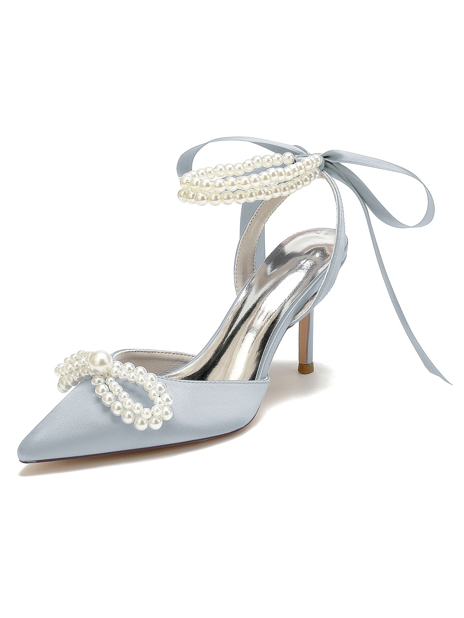 Beaded High Heel Bridal Shoes for Women with Pointed Toe