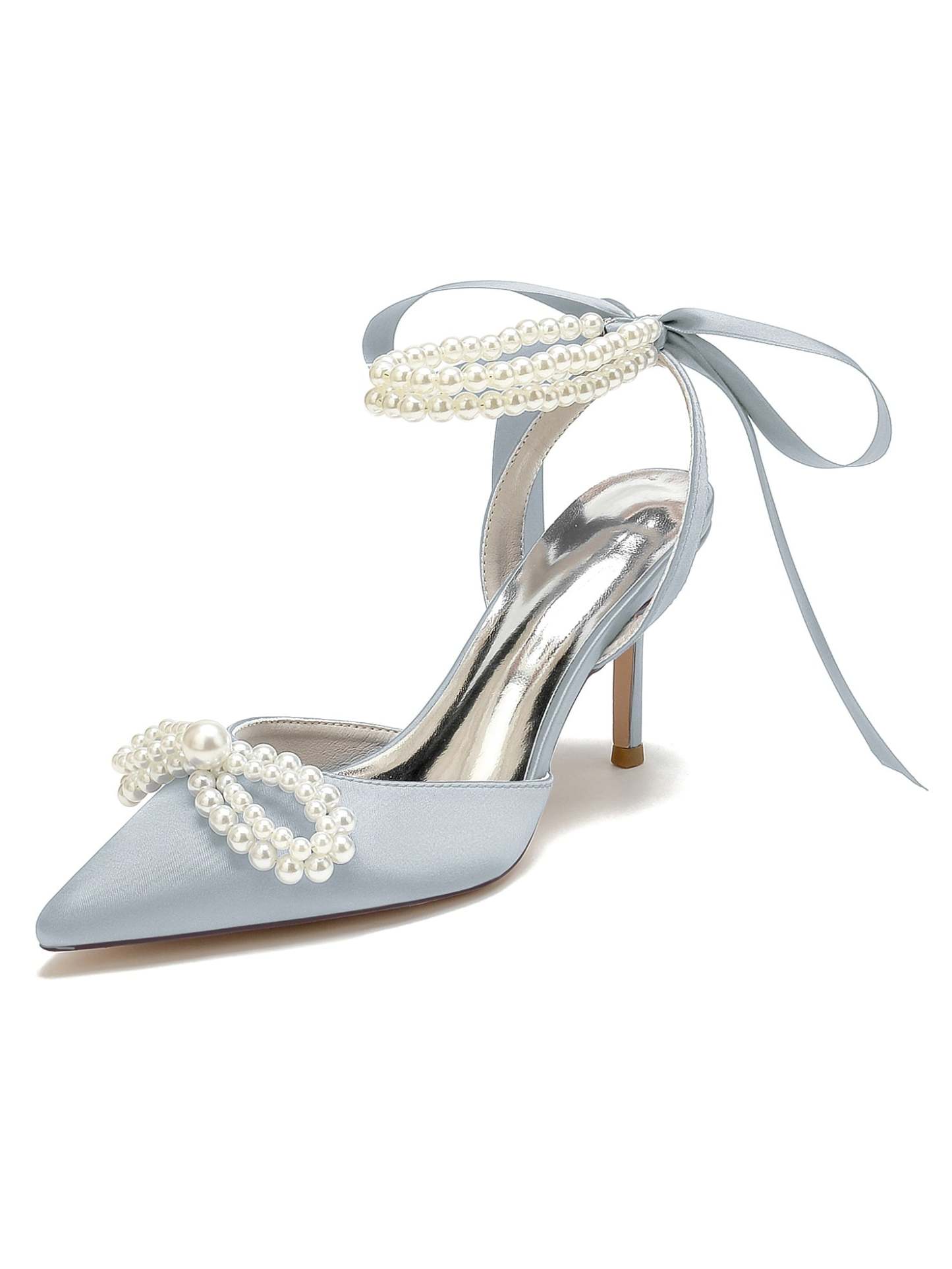 Beaded High Heel Bridal Shoes for Women with Pointed Toe