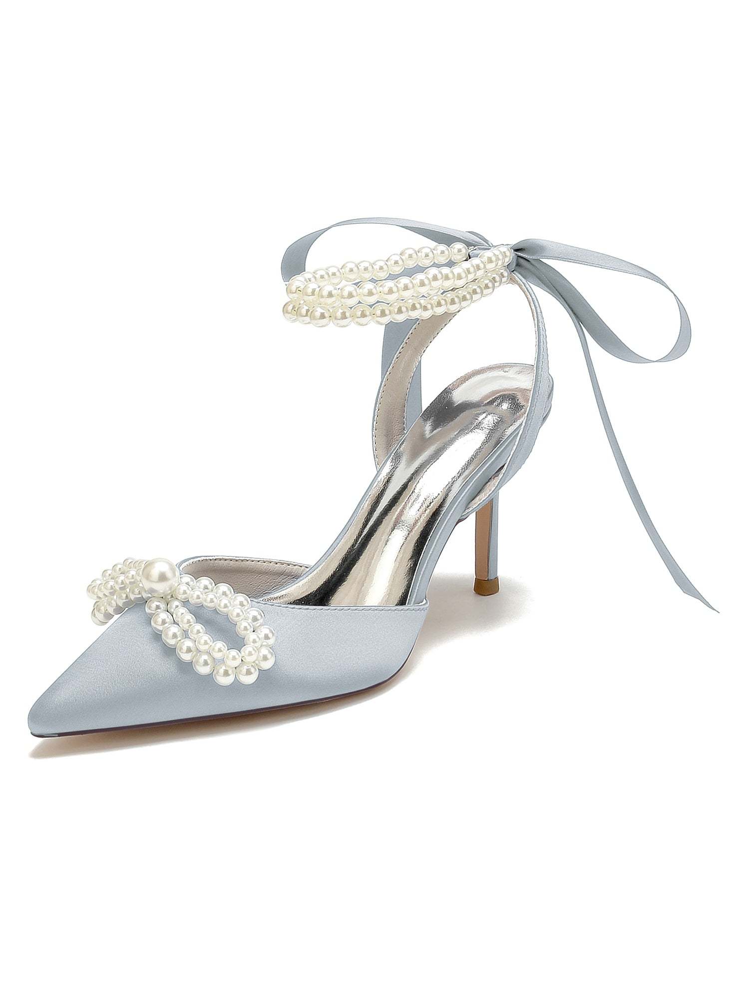 Beaded High Heel Bridal Shoes for Women with Pointed Toe