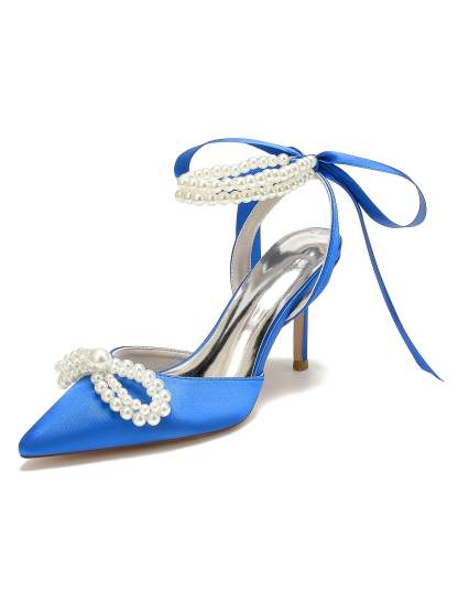 Beaded High Heel Bridal Shoes for Women with Pointed Toe
