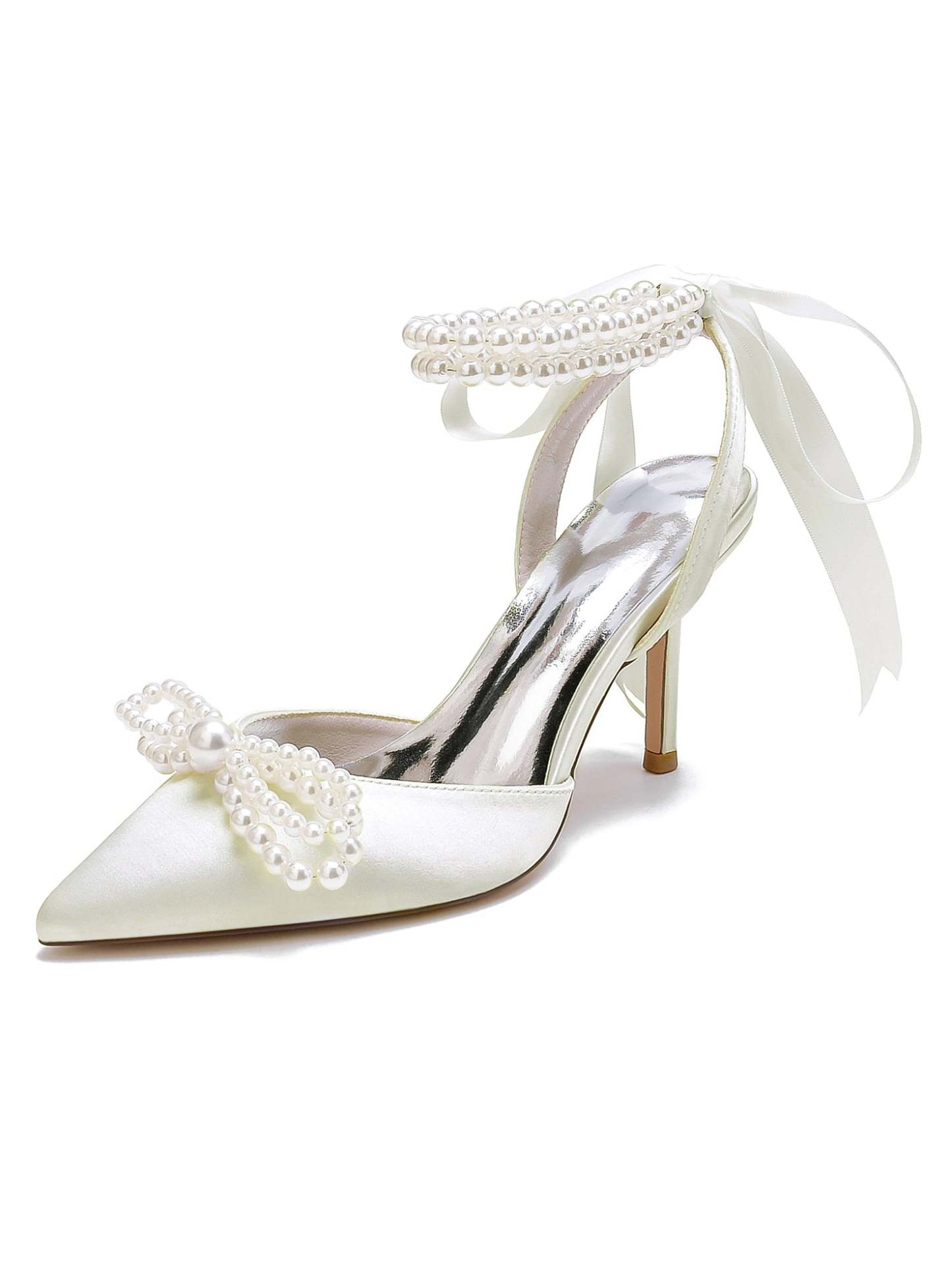Beaded High Heel Bridal Shoes for Women with Pointed Toe