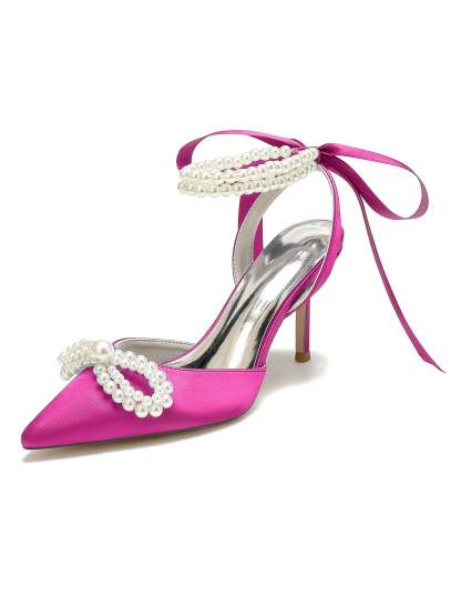 Beaded High Heel Bridal Shoes for Women with Pointed Toe