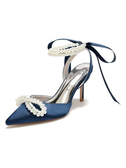Beaded High Heel Bridal Shoes for Women with Pointed Toe