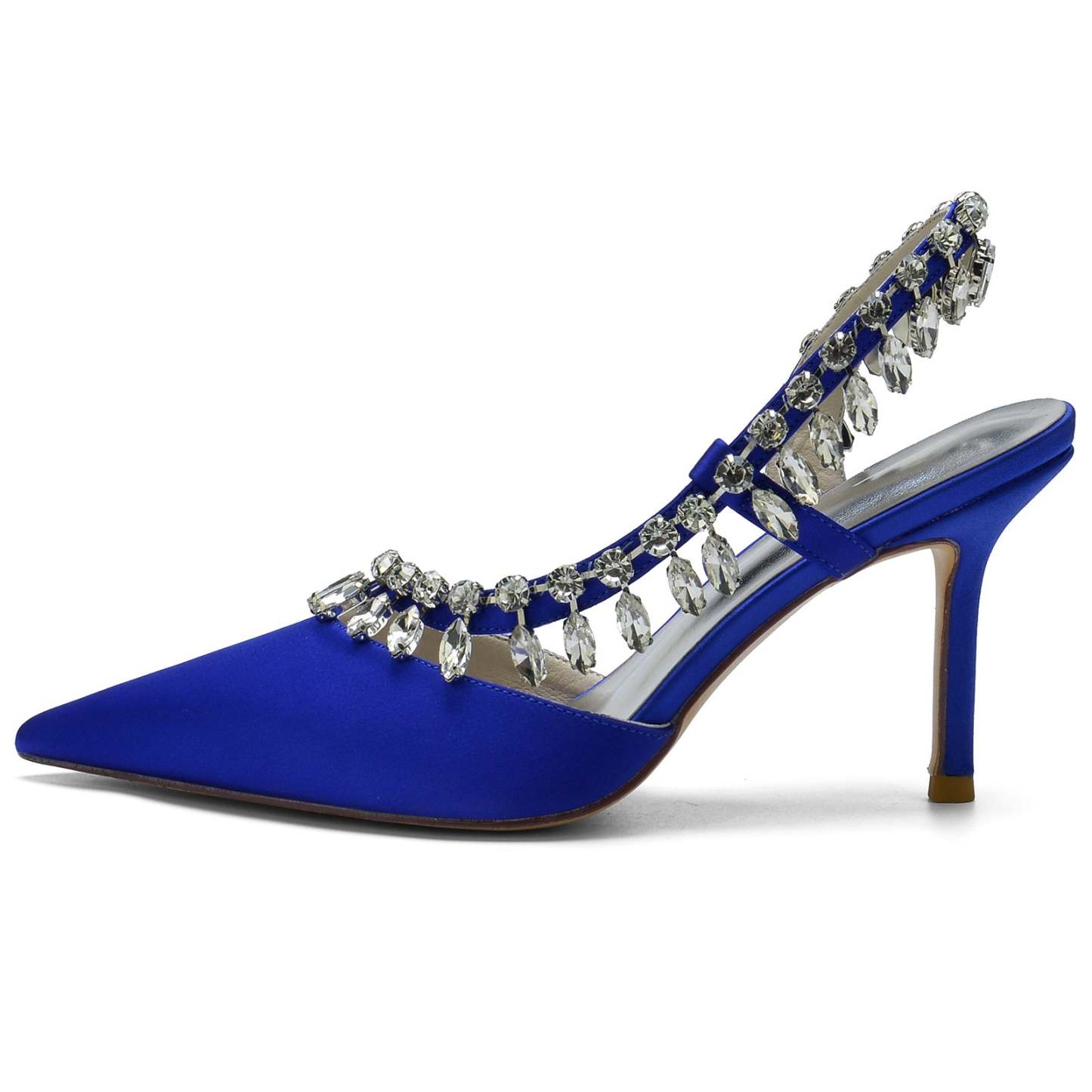 Bridal High Heel Shoes for Women in Silk Satin with Rhinestone Closed Toe