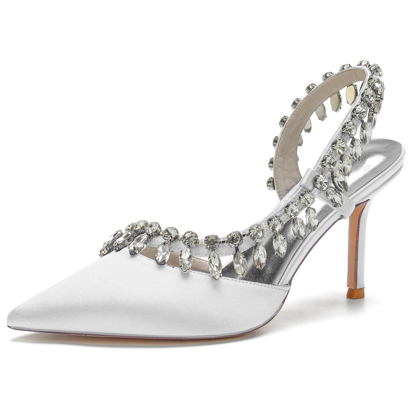 Bridal High Heel Shoes for Women in Silk Satin with Rhinestone Closed Toe