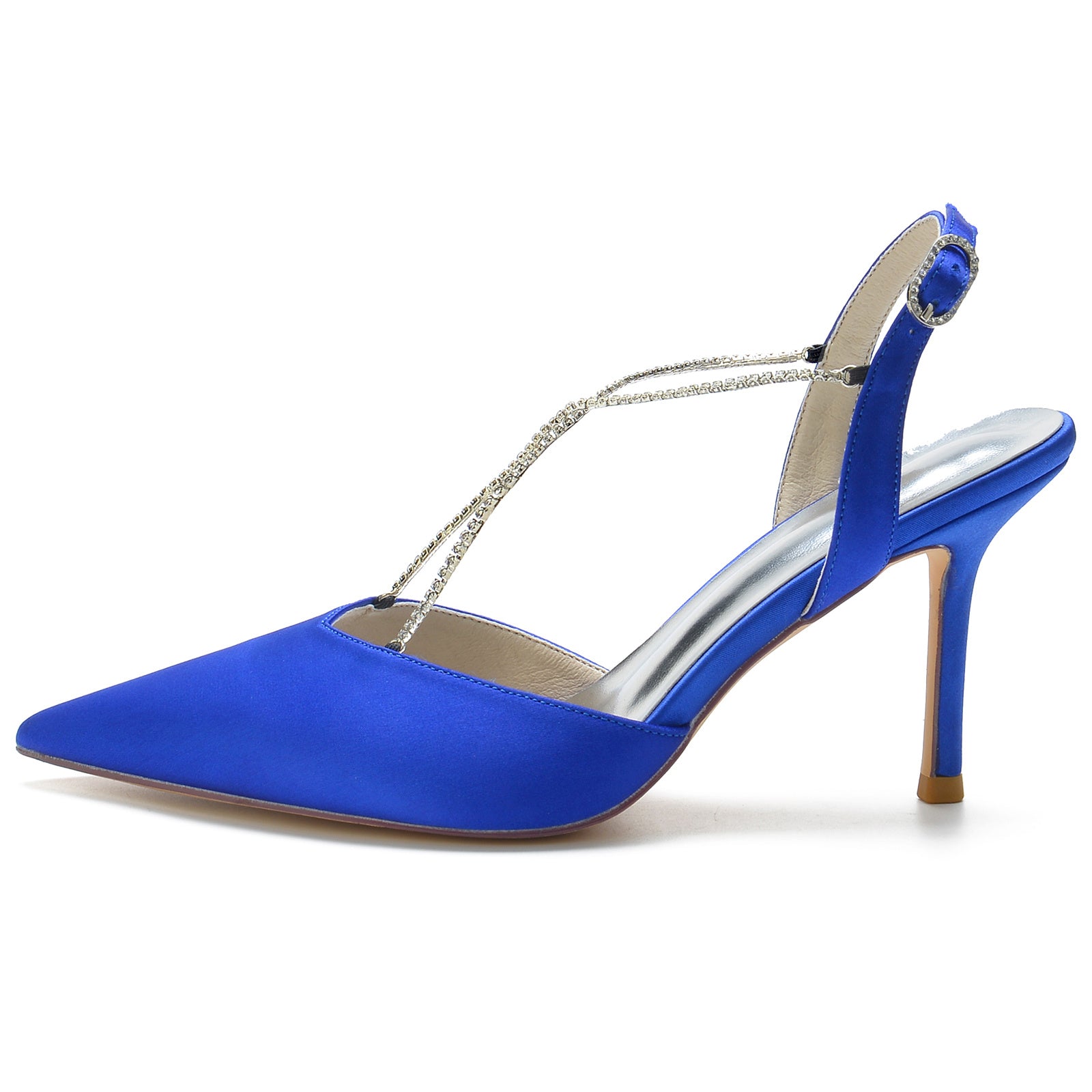 Bridal Stiletto Shoes for Women with Rhinestone Chains and Pointed Toe Buckle