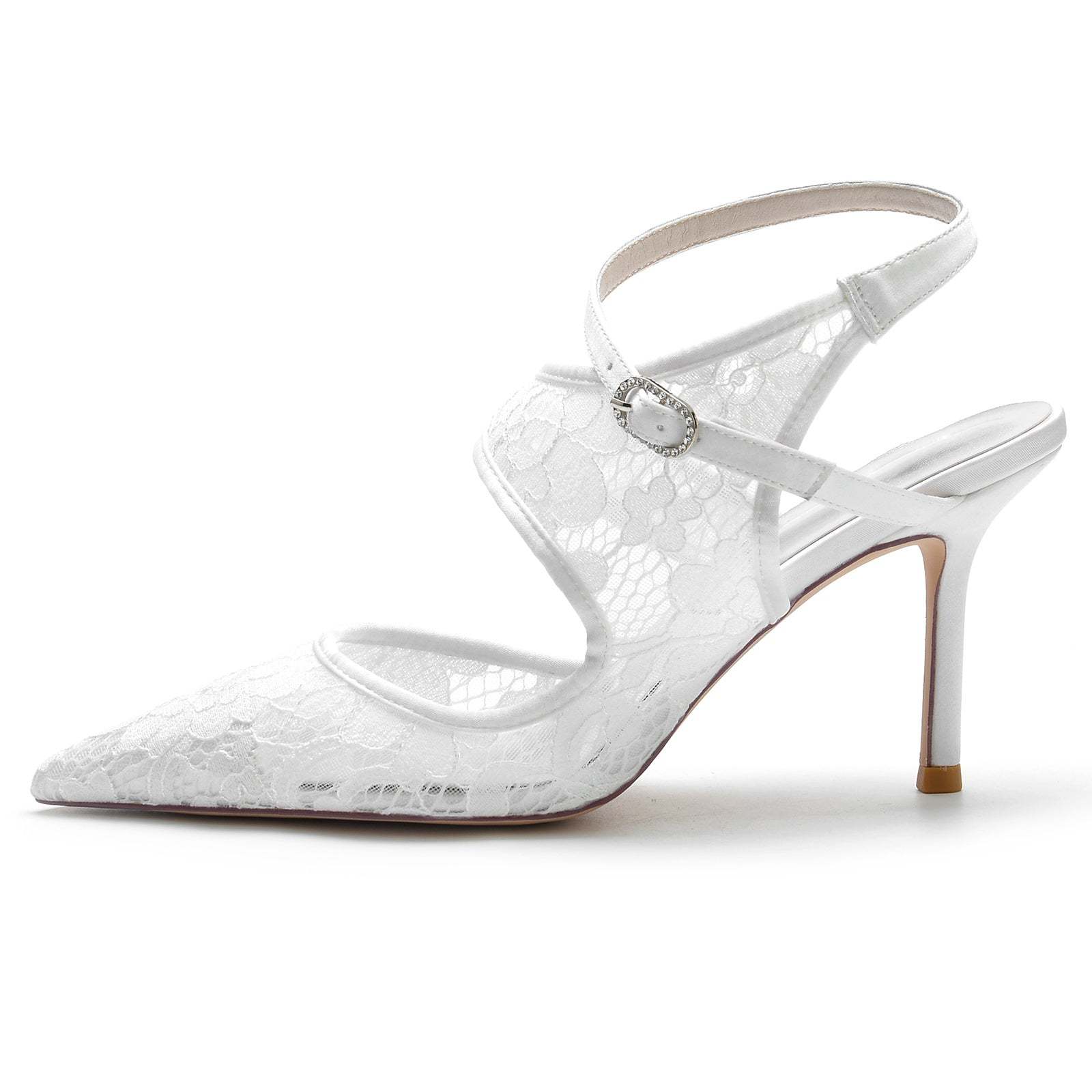 Bridal Stiletto Shoes for Women with Silk Satin Lace Mesh and Buckle